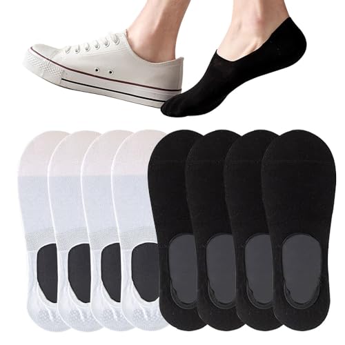 ORiTi 8 Pairs No Show Socks Men Cotton Low Cut Ankle Short Socks with Non Slip Grip Boat Liners for Athletic Running Novelty Casual Invisible Liner Socks