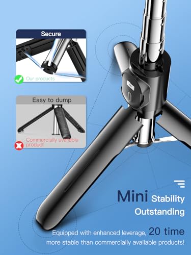 Image of KINGONE Mini Selfie Stick Tripod, Extendable Phone Stand with Bluetooth Remote 71cm, Portable Tripod Selfie Stick for iPhone /Samsung /GoPro, Mobile Selfie Stick with Tripod Stand, Black