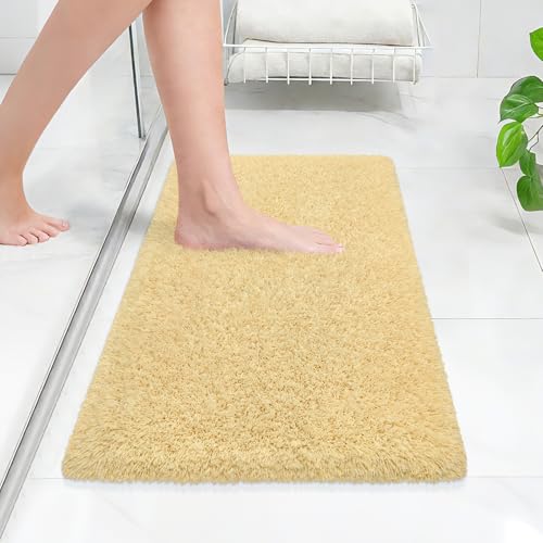 ATRUG Bathroom Rugs 24x17 Beige Extra Soft Absorbent Bath Mat Rubber Backing Quick Dry Machine Washable Microfiber Bath Rugs for Bathroom Floor Shower Bedroom Tub