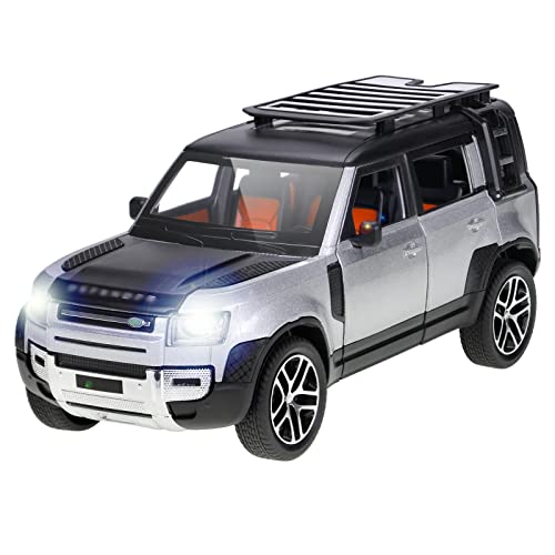 ARCADORA 1/24 Druckguss Modellauto Pullback Fahrzeug Spielzeugsammlung für Land Rover New Defender 110, Kindergeschenk, mit Sound und Licht