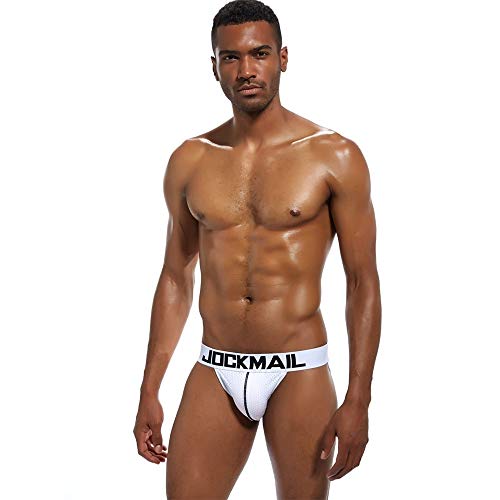 JOCKMAIL Brand Sexy Men underwear jock straps Nylon mesh breathable tanga hombre G-string Thongs gay Underwear men Jockstraps (XL, White) - Image 4