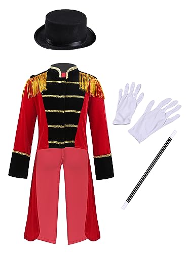 Kids Circus Ringmaster Lion Tamer Jacket Long Sleeve Tassels Tailcoat with Hat Magic Performance Outfits