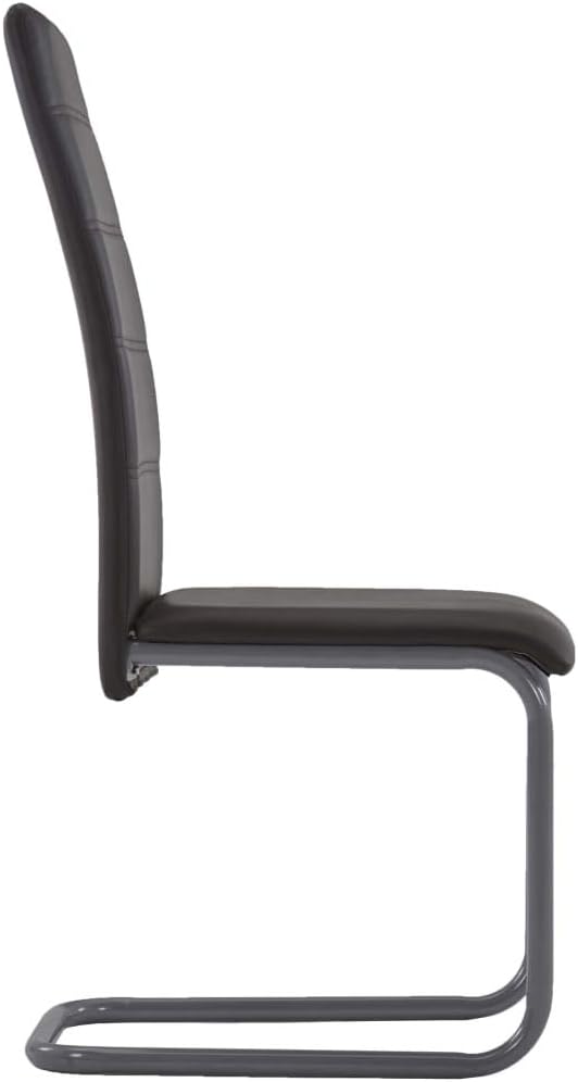 vidaXL Dining Chair 4 Pcs, Cantilever Dining Side Chair with Metal Base, Upholstered Chair for Dining Room Living Room, Brown Faux Leather