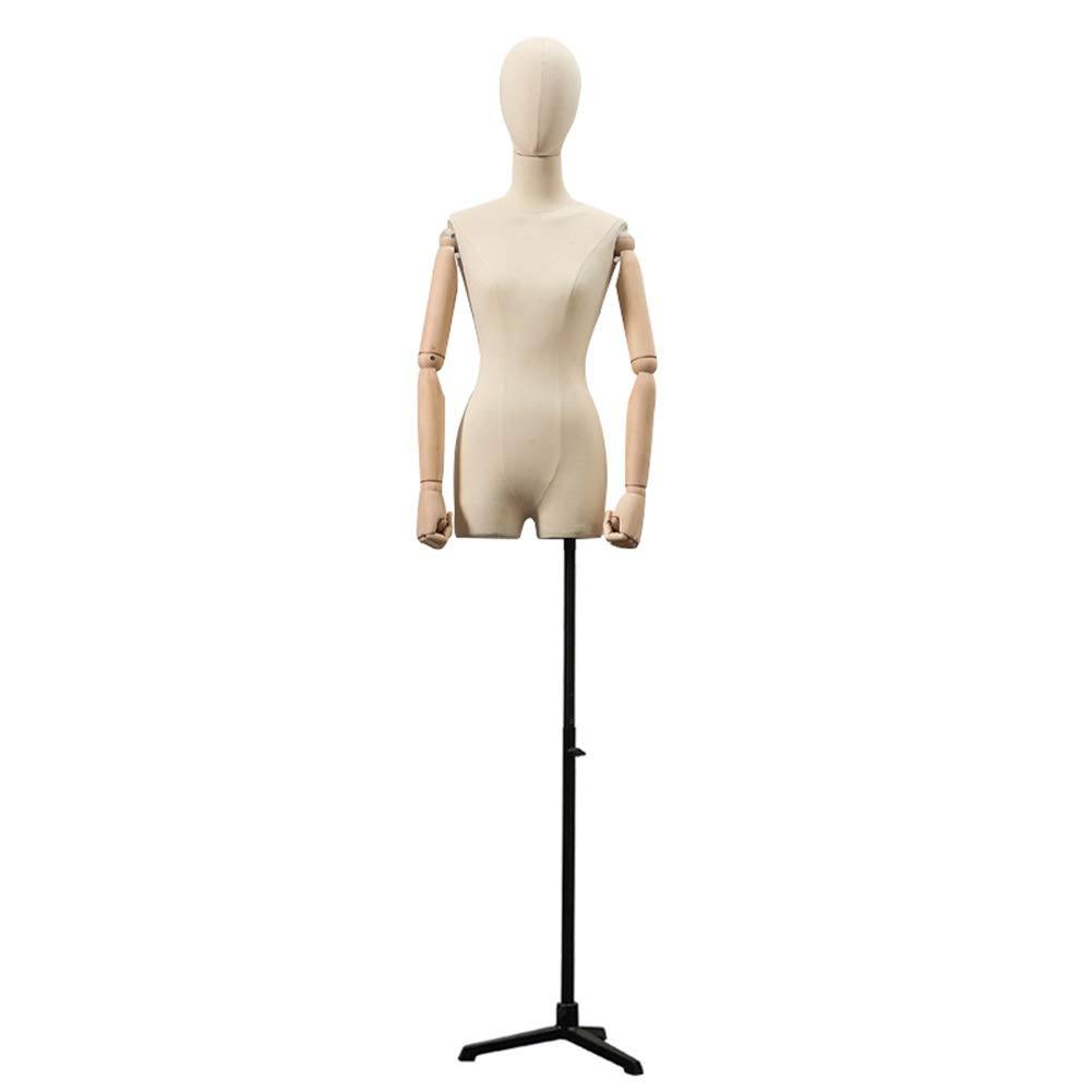 HAIPENG Female Mannequin Torso Body Head Turn Dress Form with Solid Wood Arms and Tripod Stand for Clothing Jewelry Display (Color : Beige)