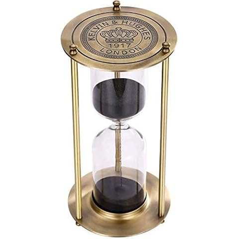 SuLiao Hourglass Sand Timer 60 Minute, Vintage Brass Black Sand Clock Stand, Large Metal Sand Watch 60 Min, Unique Antique 1 Hour Glass Sandglass for Home, Office, Desk Decor