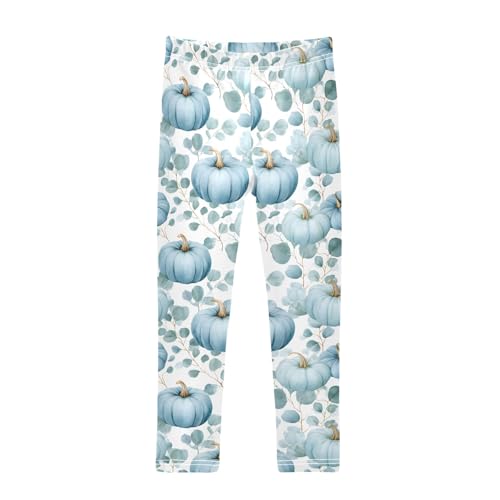 senya Girls Printed Leggings Yoga Pants Blue Pumpkin Leaves Pattern for Kids in 4t to 10 Years, 4T