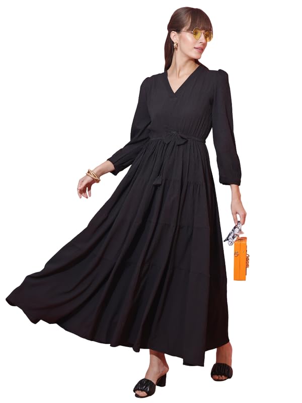 Image of Honky Tonky Women's Casual 3 /4 Sleeve Crepe Fit and Flare Dress| Comfortable Relaxed Fit Summer Party Dress