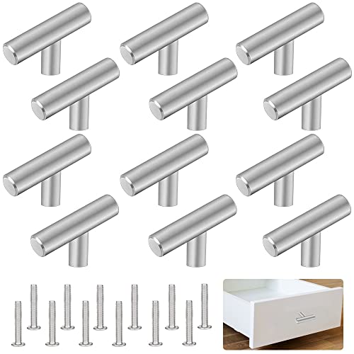 PEALOVCOM 12 Piezas Tiradores para Muebles de Cocina con Tornillos Tiradores Modernos para Armarios y Cajones de Acero Inoxidable en Forma de T Manija para Puerta de Armario Asas para Cajones de Baño