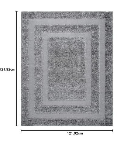 Image of Rectangular Box Square Shaggy Carpet for Living Room, Bedroom, High Low Design Finish Microfiber 1.8 Inch Pile High, 4x4 Feet Grey|Grey Color