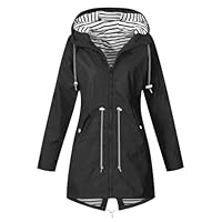 Coupe Vent Femme Impermeable Veste Imperméable Femme Capuche Veste de Pluie Longue Coupe Vent Manteaux Imperméables avec Capuche et Poche Manteau Zippé Vêtements Grande Taille d'Extérieur