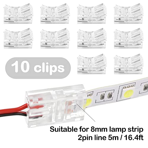 Image of 10 Packs Solderless LED Strip Connector Transparent Track Lighting Connectors Wire Strip Lights 16.4 ft Extension Cable Wire Cord for LED Light Speaker Electrical System(Chic Style, 2 Pin, 8 mm)