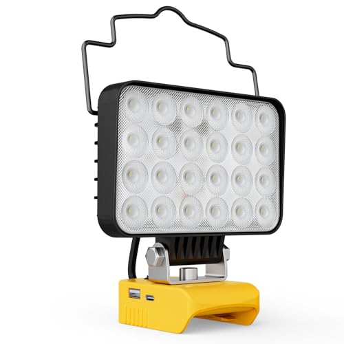 LIVOWALNY LED Work Light Compatible with Dewalt Battery, 88W 8800LM Battery Flashlight Cordless, Portable Tools LED Floodlight with USB A & USB C Output Port for Camping, Job Site(Tool Only)