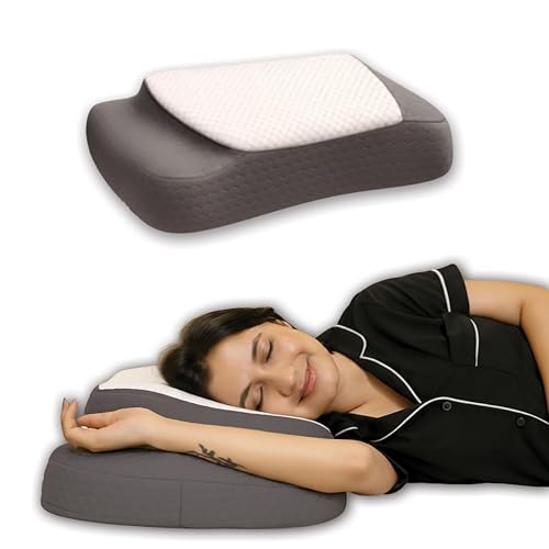 Image of Ergonomic Memory Foam Pillow, 60 x 38 x 15 cm, ARC Neck Support for Shoulder Pain and Stiff Joints, Helps Reduce Snoring and Headache, 3D Air Layer Breathable Mesh Cover, White Grey