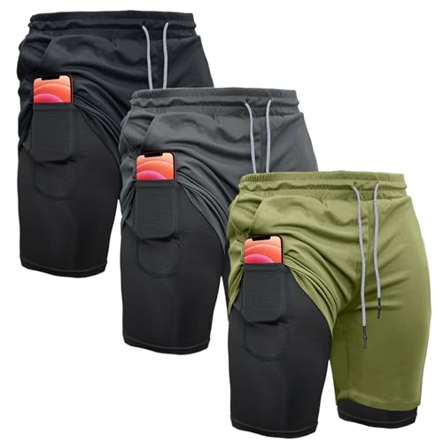 Image of OEBLD Mens Athletic Shorts 2-in-1 Gym Workout Running 7'' Shorts with Towel Loop