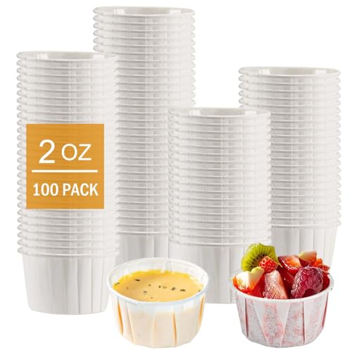Cupplation Paper Souffle Portion Cups 2 oz 100 Count Small Disposable Paper Jello Shot Cups for Condiments Sauces Samples Desserts (2oz 100Pack)