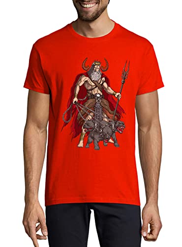 Greek God Hades with Cerberus Dog Crew Neck Camiseta para hombre Rojo, rosso, L