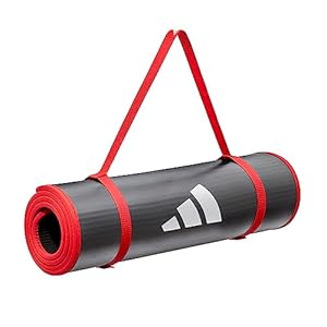 adidas 10mm Extra Thick Training Mat with Carrying Strap and Non-Slip Textured Base – Cushioned Workout Mat for Home Gym, Floor Workouts, and Intense Exercises – Portable and Durable