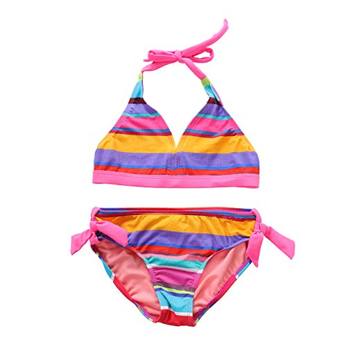 Image of Dayu Girl's Coconut Grove Print Halter Bikini Set Two Piece Swimsuit Size 6-16