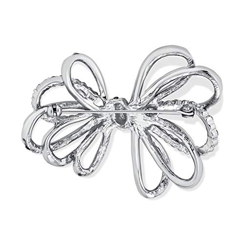 Image of Bling Jewelry Set of Two Large Bridal Holiday Statement Christmas Pave Crystal Wedding Open Bow Ribbon Brooch Pin For Women Silver Yellow Gold Plated