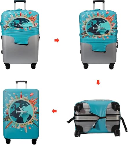Travel Themed Luggage Cover Teal Modern Airplane Luggage Cover Aesthetic Waterproof Elastic Suitcase luggage covers for suitcase tsa approved Fits 25-28 Inch Luggage4