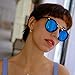 LEMON GRASS Women's Vintage Retro Round Mirrored Black Frame/Blue Lens Horned Rim Sunglasses LM-BFBLUE