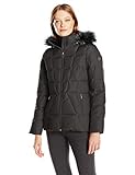 Calvin Klein Women's Down Puffer Short Coat with Faux Fur Trimmed Hood, Black, M