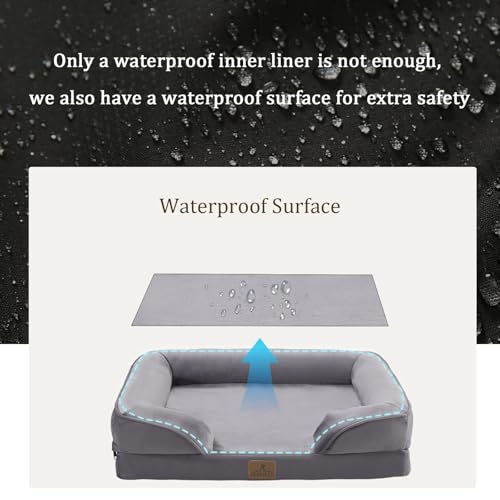 Image of Bedfolks Orthopedic Dog Bed, Waterproof Dog Sofa Bed for Extra Large Dogs, Egg Foam Pet Couch Bed with Removable Washable Cover and Nonslip Bottom, Dark Grey