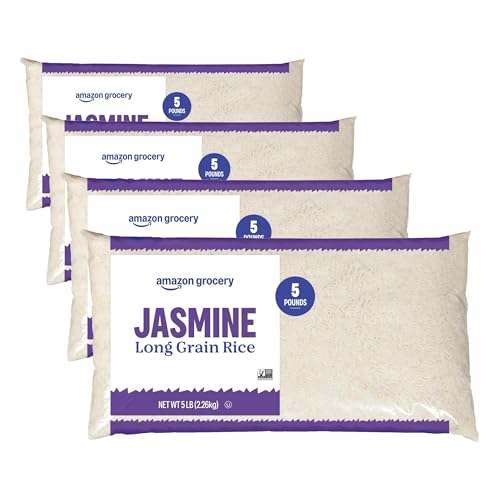 Amazon Grocery, Jasmine Long Grain Rice, 5 Lb (Pack of 4)