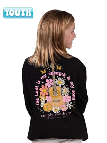 Simply Southern Youth | The Lord is My Strength and My Song | Preppy and Stylish Girl’s Black Relaxed-Fit Medium Long Sleeve T-Shirt3