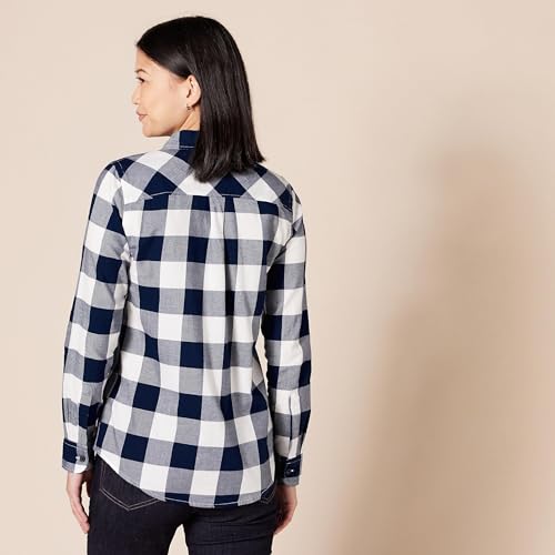 Image of Amazon Essentials Women's Regular-Fit Long-Sleeve Lightweight Plaid Flannel Shirt with Brushed Finish, Shirttail Hem