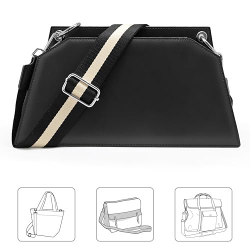 Image of Purse Strap Wide Replacement Crossbody Bag Straps, 1.5 inch Canvas Handbag Shoulder Strap, Adjustable Tote Belt (Silver 1.5 inch - Cream and Black)