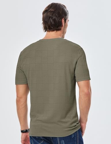 Image of JMIERR Mens T-Shirt Casual Stretch Solid Crewneck Short Sleeve Tees Textured Shirts
