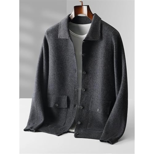 Mens Spring 100 Percent Merino Wool Knitwear Sweater Turndown Collar Single Breasted Solid Cardigan Soft Tops2