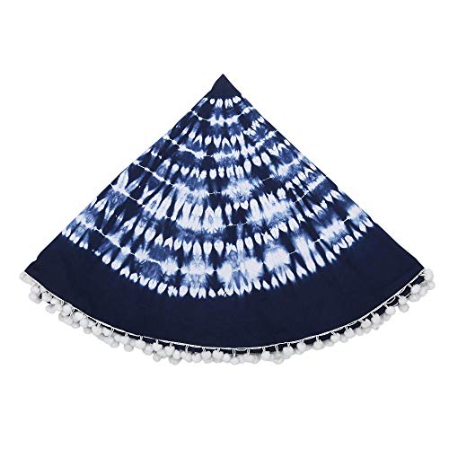 Rajrang Bringing Rajasthan To You Round Floor Pillow Cover 32 Inch Large Blue Decorative Meditation Cotton Cushion Case Bohemian Shibori Seating Pouf With Pom Pom For Home Decor #TOP3