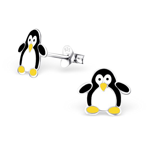 Pendientes infantiles de plata 925/000 rodiada y esmalte - pingüino Cover