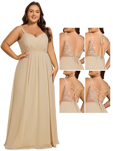 Image of Ever-Pretty Women's Pleated Backless Applique V Neck A Line Chiffon Sleeveless Plus Size Bridesmaid Dresses 01692-DA
