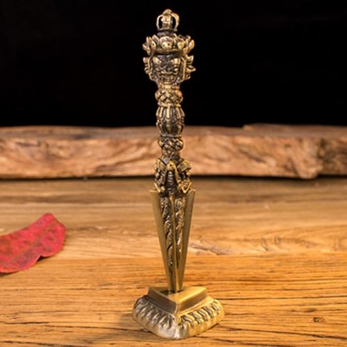 Brass Handcrafted Dore Phurba Tibetan Buddhist Ritual Mahakala Dagger Faced Dark Phurba - 17 cm Lungta Mahakala Tibetan Nepal Vajra Deity Dagger Tibetan Buddhism Swastika Kila Phurpa