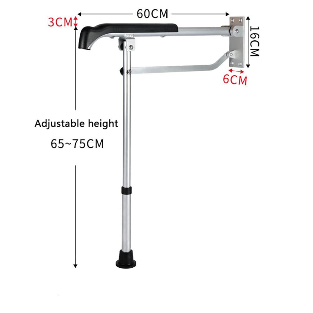 Barra De Agarre Plegable Barra De Apoyo para WC 60cm Reposabrazos con Barra De Apoyo Altura Ajustable Pasamanos De Aluminio Montado En La Pared para Ancianos Discapacitados Embarazadas