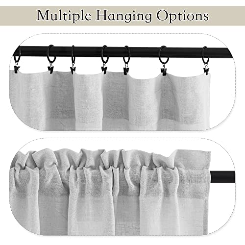 RYB HOME Cafe Curtains 24 inches Length, Linen Sheer Short Curtains for Small Window, Half Privacy Light Filetring Window Tier Valance for Kitchen Bathroom, W 26 x L 24, Dove Grey, 2 Panels Set