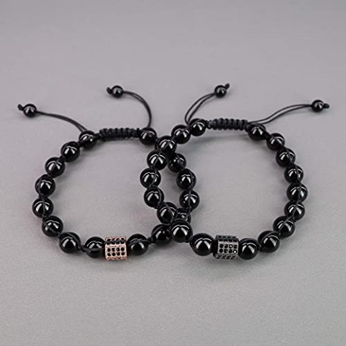 Coai Cz Paved His And Hers Black Tourmaline Couple Bracelets #TOP3