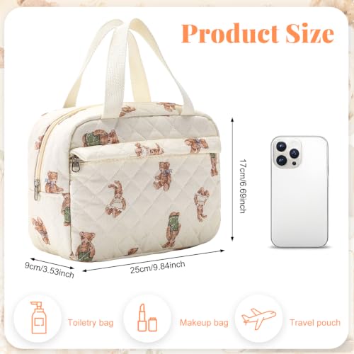 Image of MAYCREATE Large Quilted Makeup Bag Floral Cotton Travel Cosmetic Organizer with Handle for Daily Use and Trips