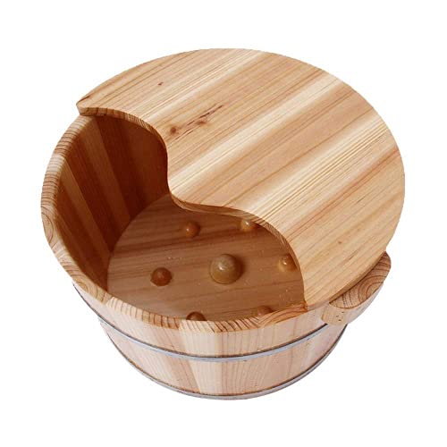 HPTHLY Cómodo Cubo De Madera Natural para Remojar Los Pies, Lavabo Duradero para Pies con Tapa para Hombres, Mujeres Y Niños En Casa Al Aire Libre, Barril para Baño De Pies Friendship and