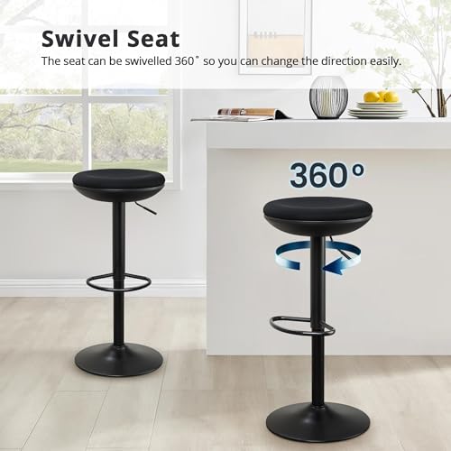 Image of IWMH Standing Desk Stool, Ergonomic Adjustable Height Office Chair, Round 360 Swivel Sit Perching Stool Without Backrest for Bedroom, Kitchen, Living Room (Black*2)