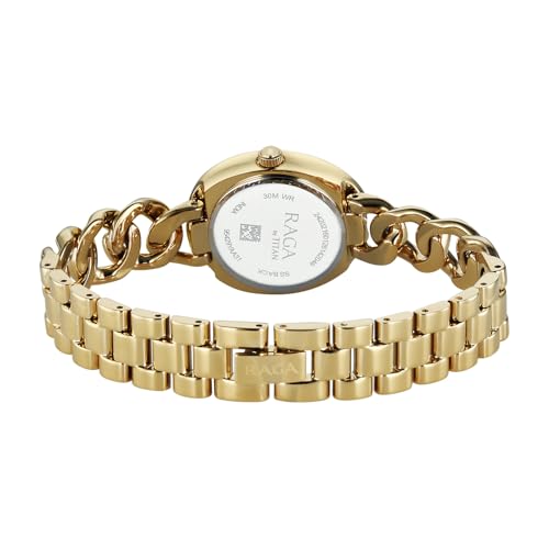Image of Titan Raga Spotlight with Quartz Analog Blue Dial Gold Brass Strap Watch for Women - 95429YM01