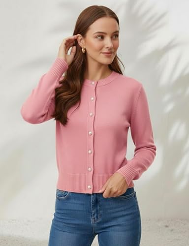 Image of Women's Casual Slim Fit Cardigan Sweaters Long Sleeve Button Down Lightweight Waist Length