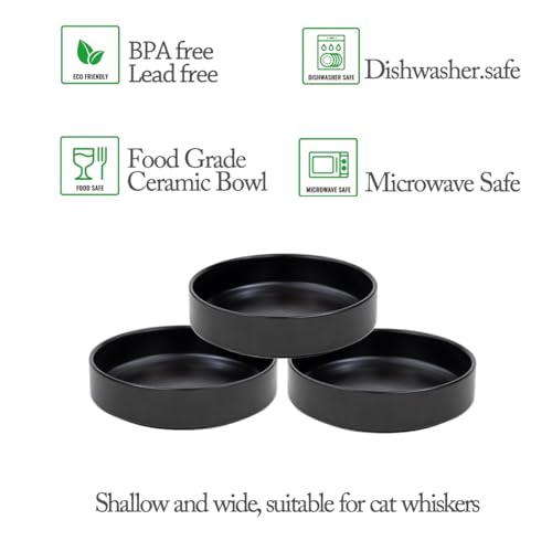 Katzennapf Keramik,3-teiliges Set Futternapf Katze,Der endgültige Katzennapf für Katzen und Welpen 15 * 4cm (Schwarz)