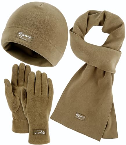 Image of Winter Hat Scarf Gloves Set for Men Womens 3PCS,Soft Warm Microfleece Winter Skull Cap Long Thick Scarf Touchscreen Gloves