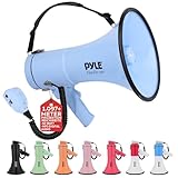 Pyle Unisex-Adult Lightweight and Portable Bullhorn Megaphone, Aux (3.5mm) Input for MP3/Music, Automatic Siren, 50-Watt, MIC/Talk (Blue), Blau, One Size
