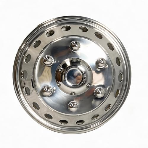 Image of 2pcs 16 inch Polished 304 Stainless Steel Snap On Hubcaps, 6 Lug | Waterproof Front, 18 Hand Hole Wheel Simulators, Hub Cap Wheel Covers for 07-25 Dodge /Mercedes /Freightliner Sprinter Van