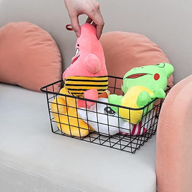 Wire Kitchen Storage Basket 5 Packs,Perfect Pantry Organization Accessories Basket,Laundry,Countertop Organization,Suitable for Kitchen,Bathroom,Bedroom,Tabletop,Stackable,Black